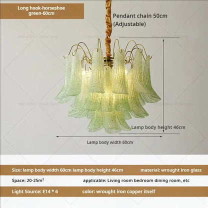 Green glass decorbites crystal chandelier with wrought iron copper frame and adjustable pendant chain for villa dining rooms