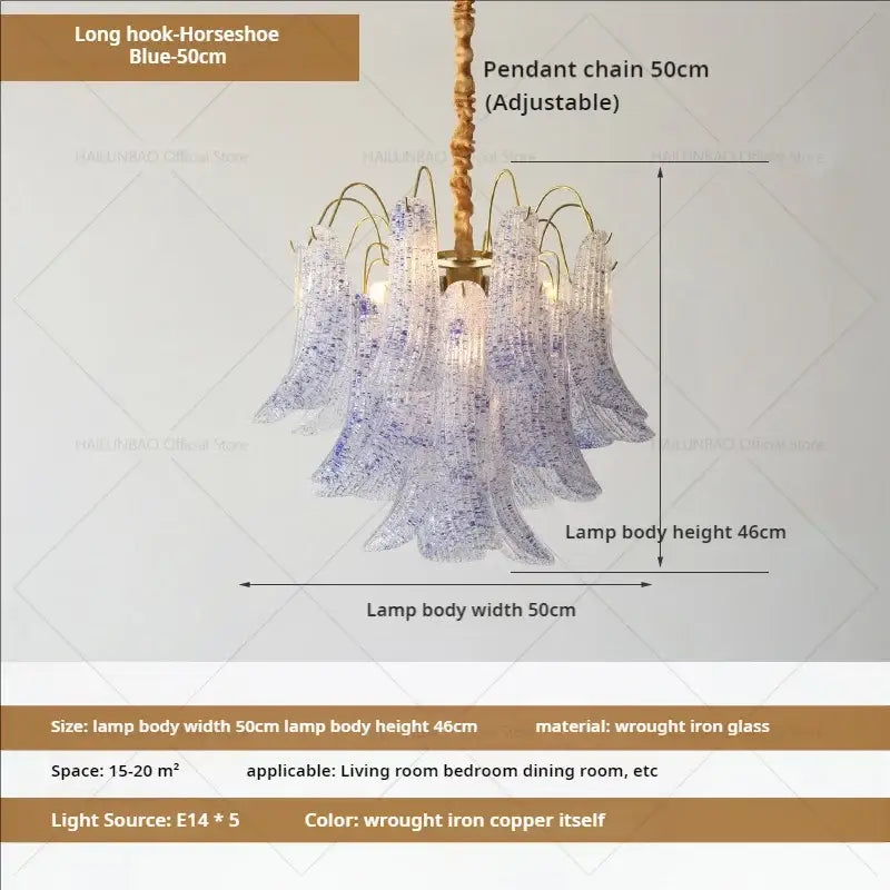 Blue 50cm hook-horseshoe decorbites crystal chandelier with wrought iron glass and copper accents for living room villa