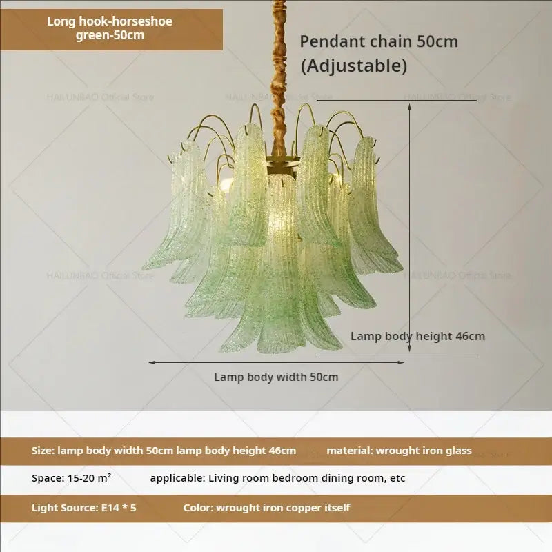 Decorbites crystal chandelier green glass with wrought iron copper frame and adjustable pendant chain for living rooms