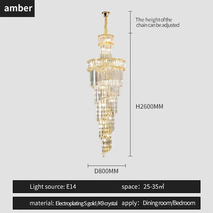 Gold electroplated decorbites crystal chandelier with cascading clear k9 crystals for elegant dining or bedroom spaces