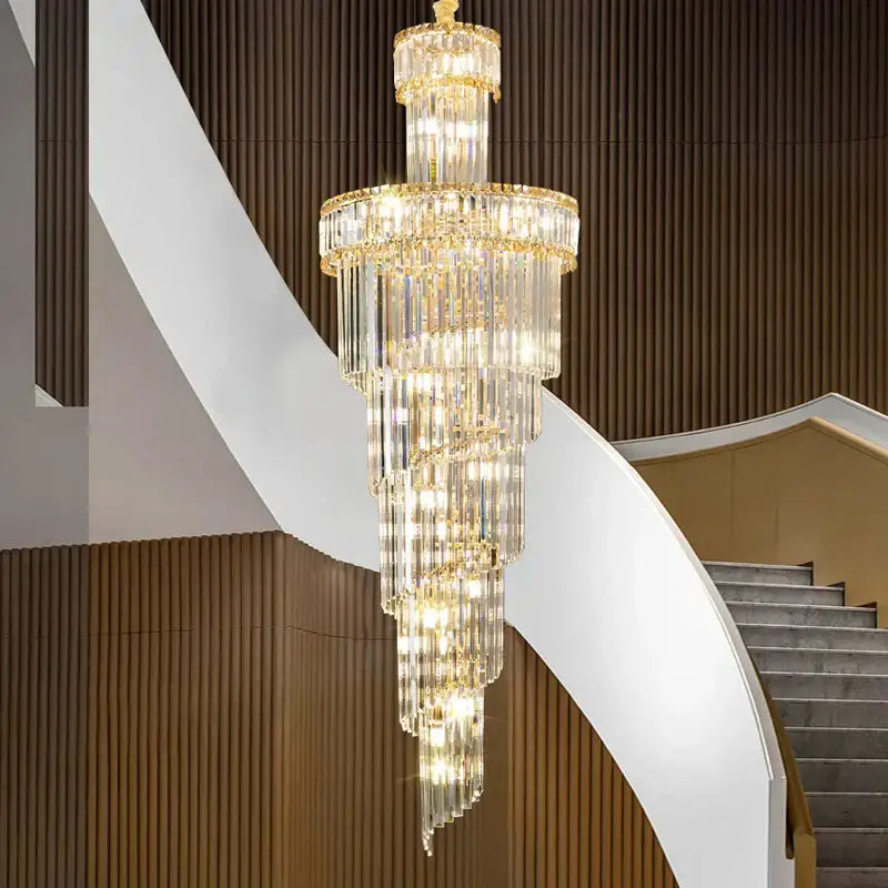 DecorBites crystal chandelier multi-tiered with gold accents hangs elegantly in modern dining living and master bedroom interiors