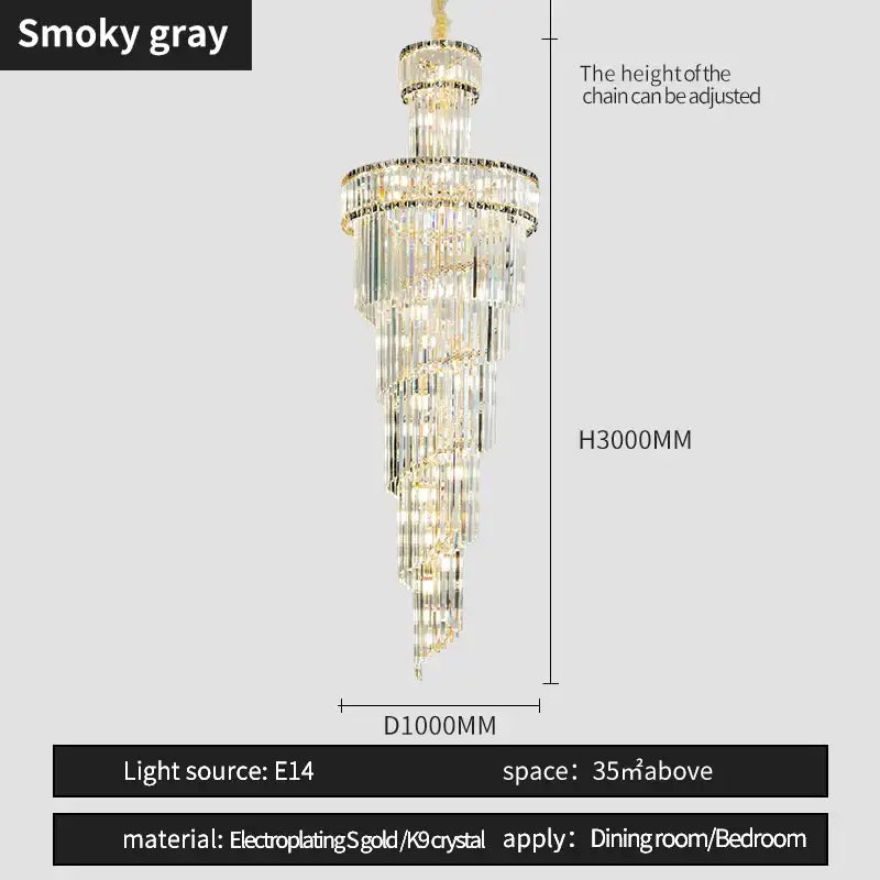 Elegant smoky gray decorbites crystal chandelier with electroplated gold and k9 crystal for dining and living rooms