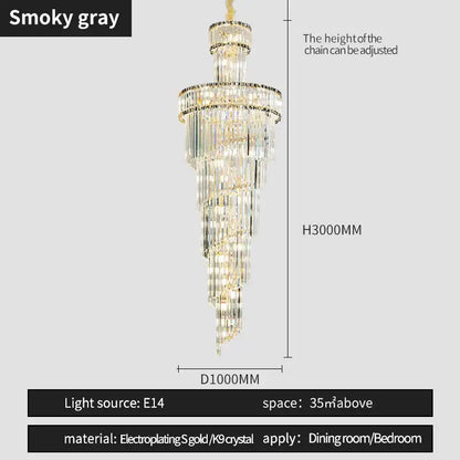 Elegant smoky gray decorbites crystal chandelier with electroplated gold and k9 crystal for dining and living rooms