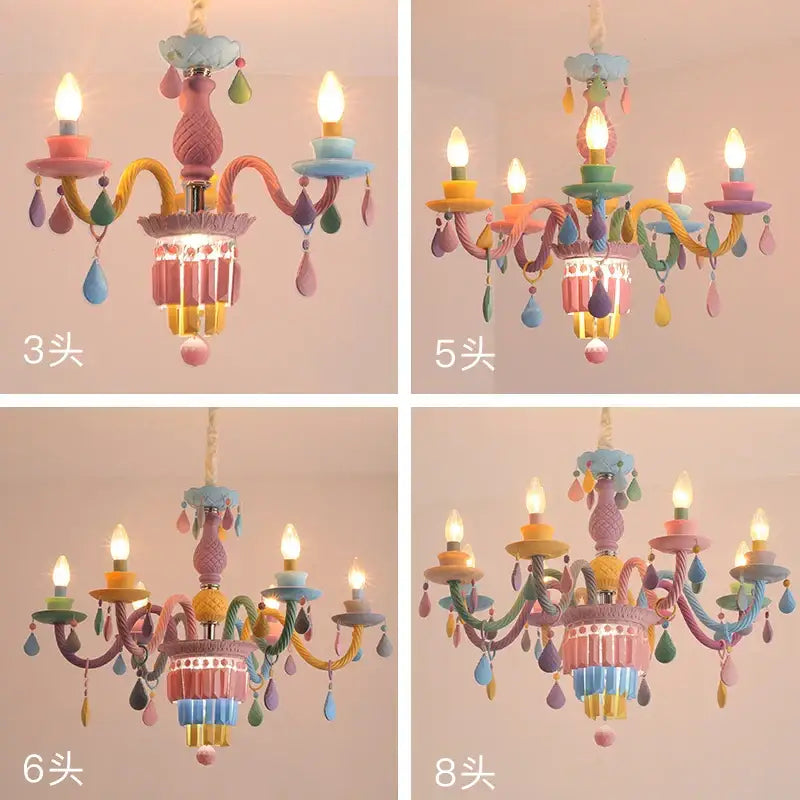 Pastel-colored decorbites crystal chandelier with multiple arms and fabric tassels for princess room lighting