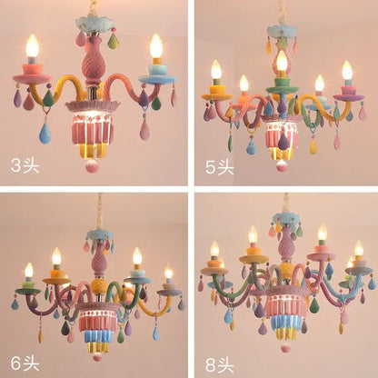 Pastel-colored decorbites crystal chandelier with multiple arms and colorful fabric tassels for girl baby bedroom lighting fixture