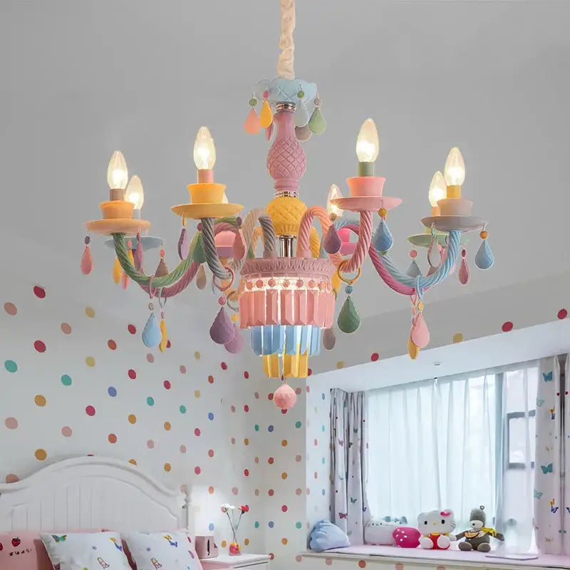 Pastel-colored decorbites crystal chandelier with pink yellow body colorful twisted arms for princess room lighting