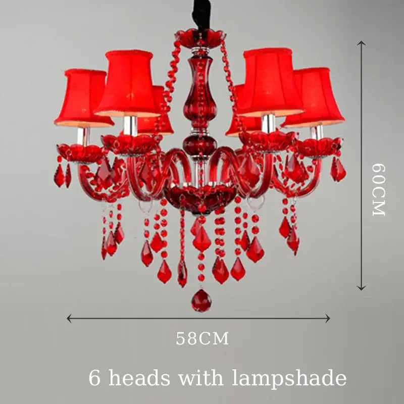 Red crystal chandelier with six lampshades and dangling beads by DecorBites crystal chandelier for elegant spaces