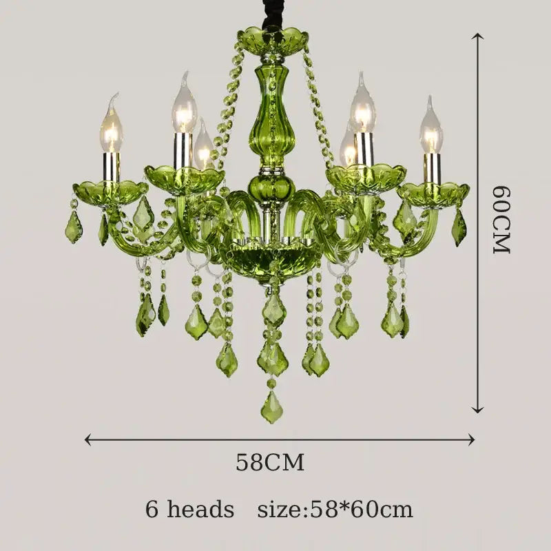 Six-light green crystal chandelier with faceted glass arms and teardrop beads by decorbites crystal chandelier for elegant lighting