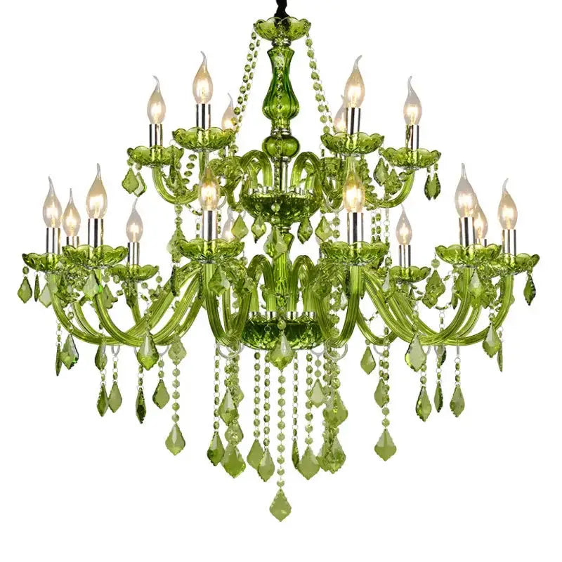 Decorbites crystal chandelier featuring a sparkling emerald green design with intricate glass arms and crystal beads for elegant lighting