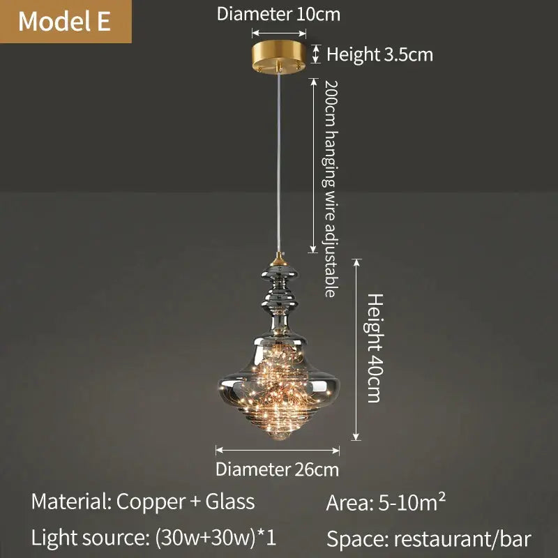 Decorbites crystal chandelier glass pendant light with modern copper and warm glowing interior for dining room