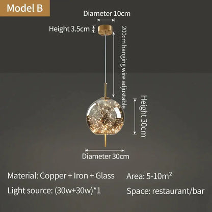 A modern decorbites crystal chandelier glass pendant light with copper iron frame and clear globe with golden lights