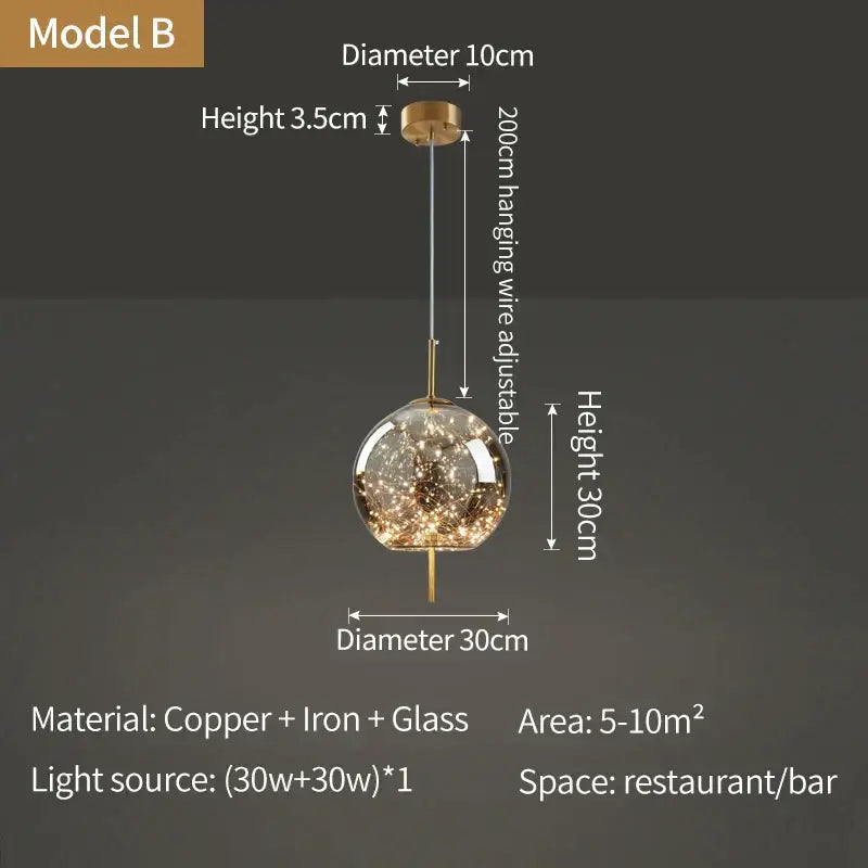 A modern decorbites crystal chandelier glass pendant light with copper iron frame and clear globe with golden lights