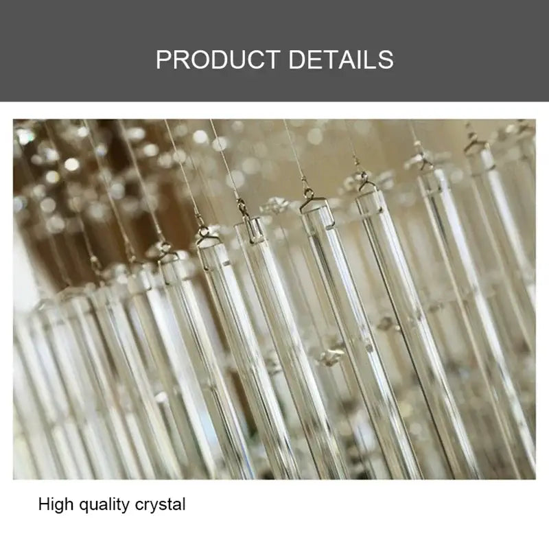 Decorbites crystal chandelier with clear cylindrical crystal strands and polished metallic hooks for living room and lobby