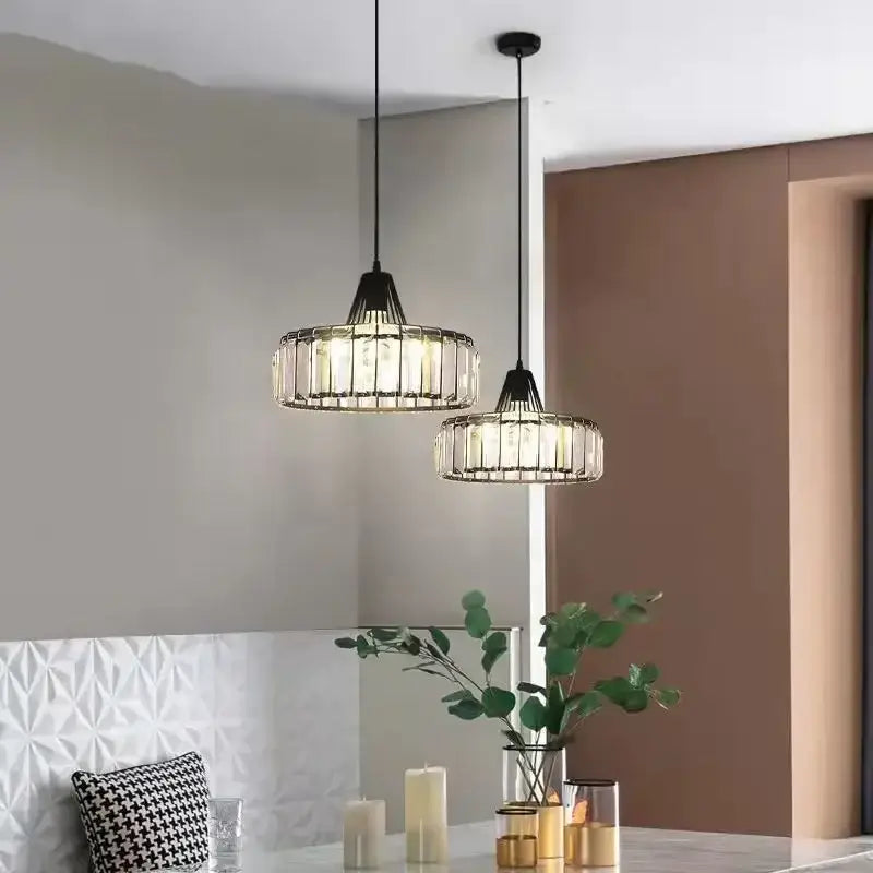Two modern black metal and crystal glass decorbites crystal chandelier pendant lights for elegant living room decor