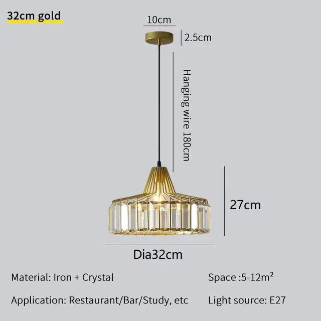 DecorBites crystal chandelier gold pendant light with geometric iron frame and clear crystal accents for elegant decor