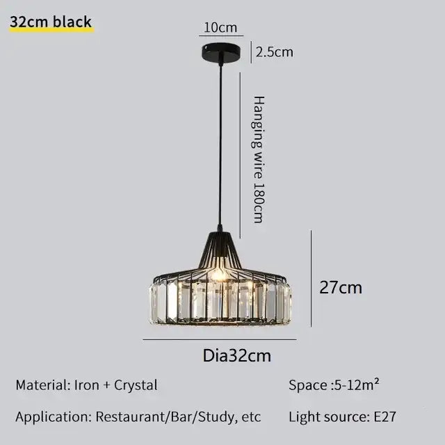 Decorbites crystal chandelier pendant light in black iron with clear faceted crystals for elegant living room decor