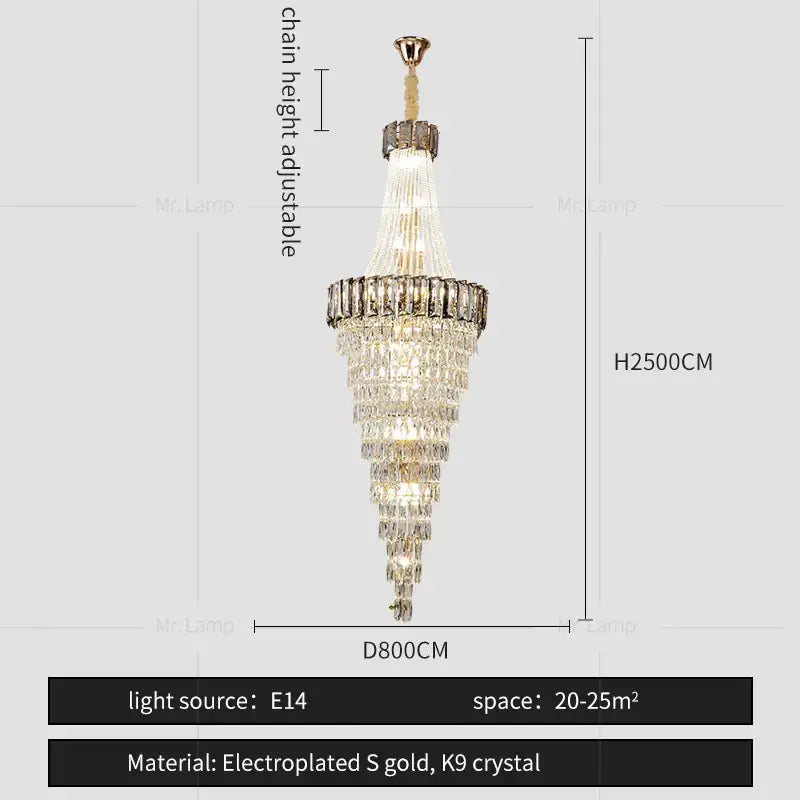 Elegant decorbites crystal chandelier with tiered k9 crystal prisms and electroplated gold accents for luxury spaces