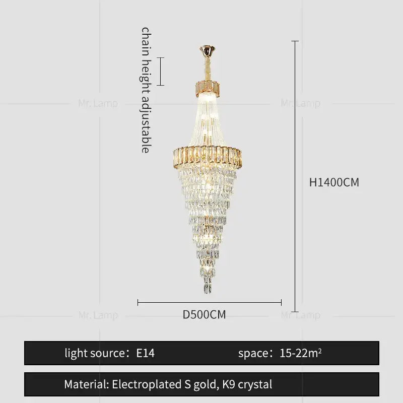 A luxurious gold-toned decorbites crystal chandelier with cascading clear k9 crystal tiers for elegant living spaces