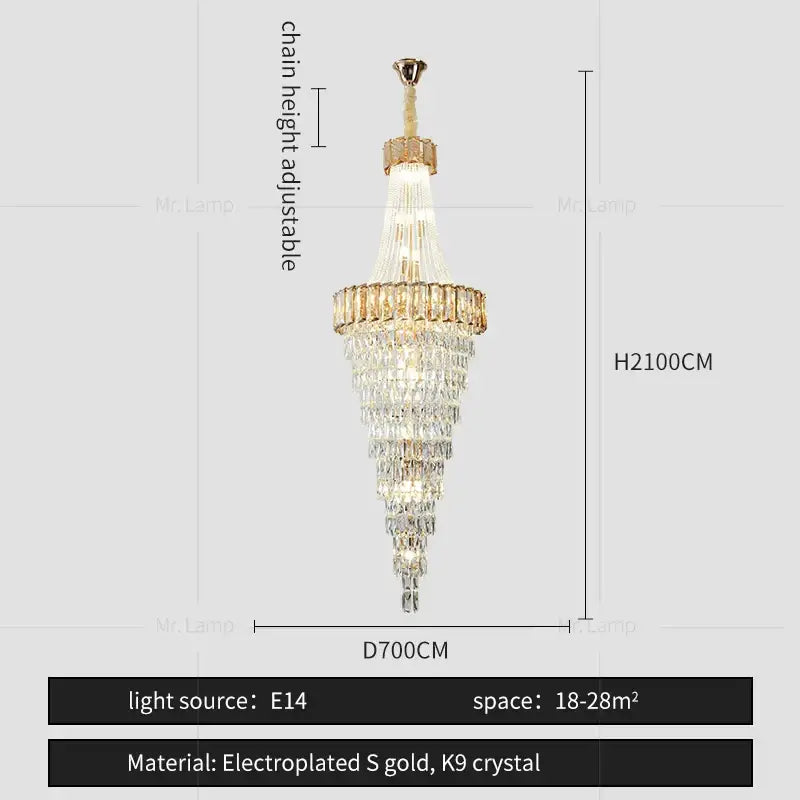 Elegant decorbites crystal chandelier with gold electroplated s-gold frame and k9 crystal droplets for luxury spaces