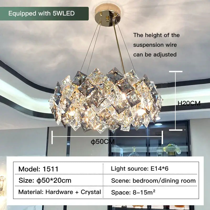 Decorbites crystal chandelier with gold metal frame and clear faceted crystals for living room dining and kitchen lighting