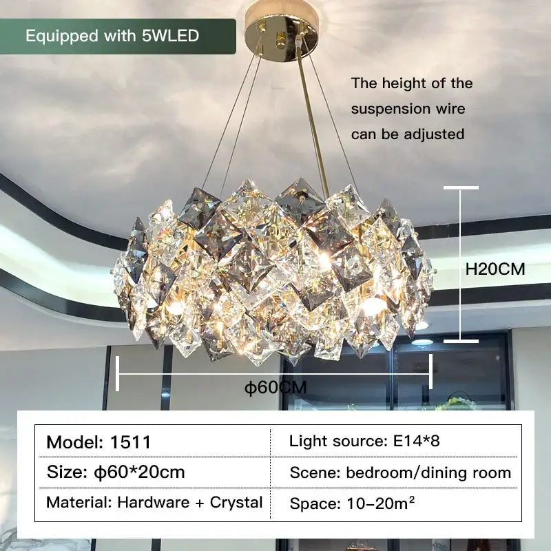Elegant decorbites crystal chandelier with gold-toned metal frame and clear crystals for modern living spaces