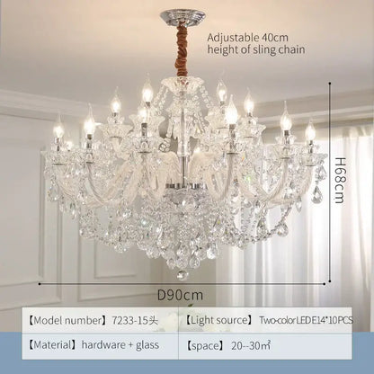 DecorBites crystal chandelier led candle with silver metal frame clear K9 crystals and adjustable 40cm sling chain