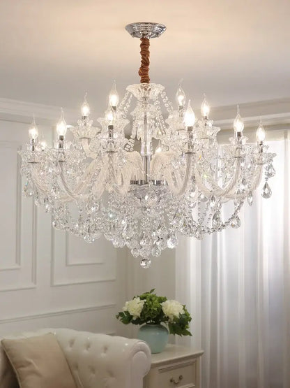 DecorBites crystal chandelier led candle with sparkling K9 crystal, polished chrome center, and twisted brown cord suspension
