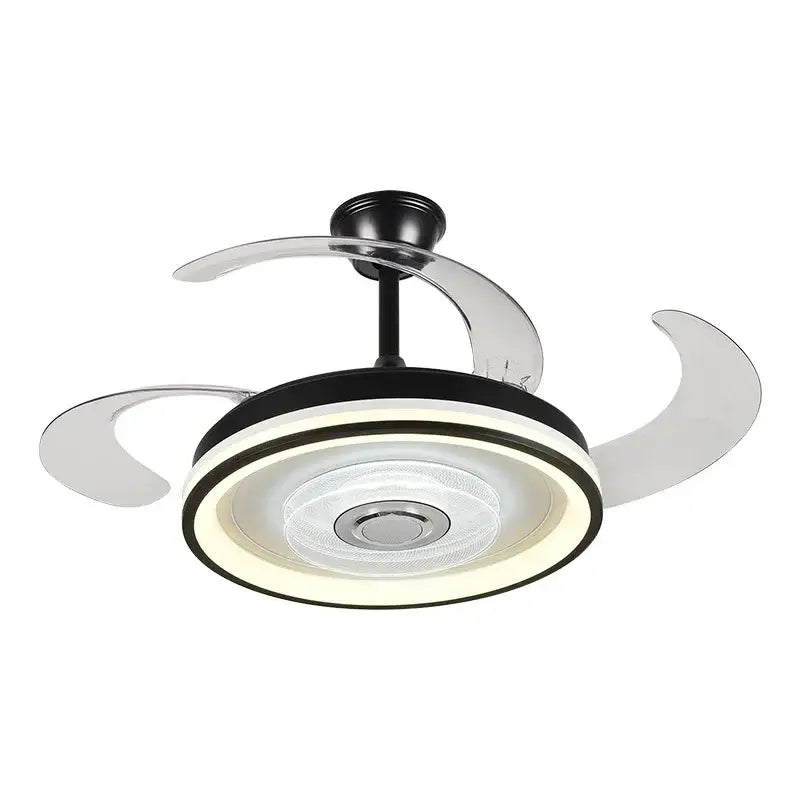 Modern decorbites crystal chandelier ceiling fan with integrated LED lighting and sleek curved translucent blades