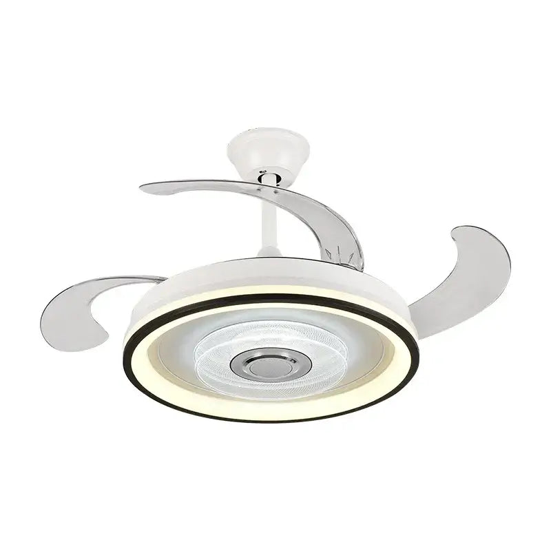 Modern white and chrome decorbites crystal chandelier led ceiling fan with integrated LED lighting and remote control switch