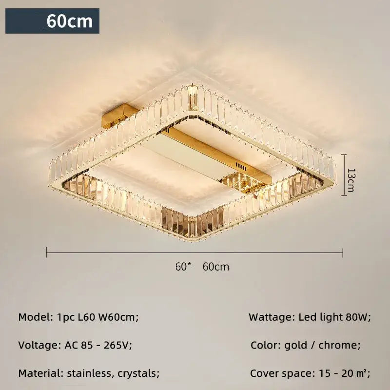 Gold and chrome DecorBites crystal chandelier ceiling light with clear crystals and dimmable LED for bedroom lighting