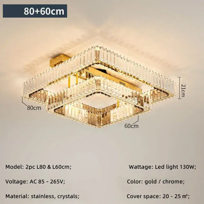 Gold and chrome rectangular decorbites crystal chandelier ceiling light with stacked crystal bars for dimmable luxury lighting