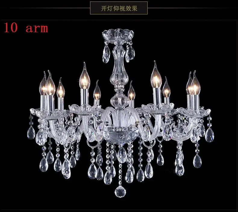 DecorBites crystal chandelier with ten clear glass arms and dangling teardrop crystals for modern indoor decor