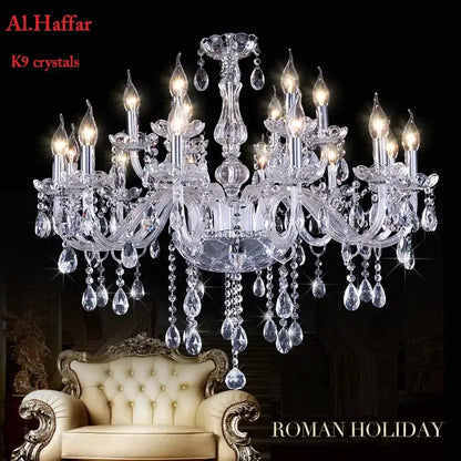 Decorbites crystal chandelier with k9 crystals and silver-toned metal arms featuring teardrop pendants for modern decor