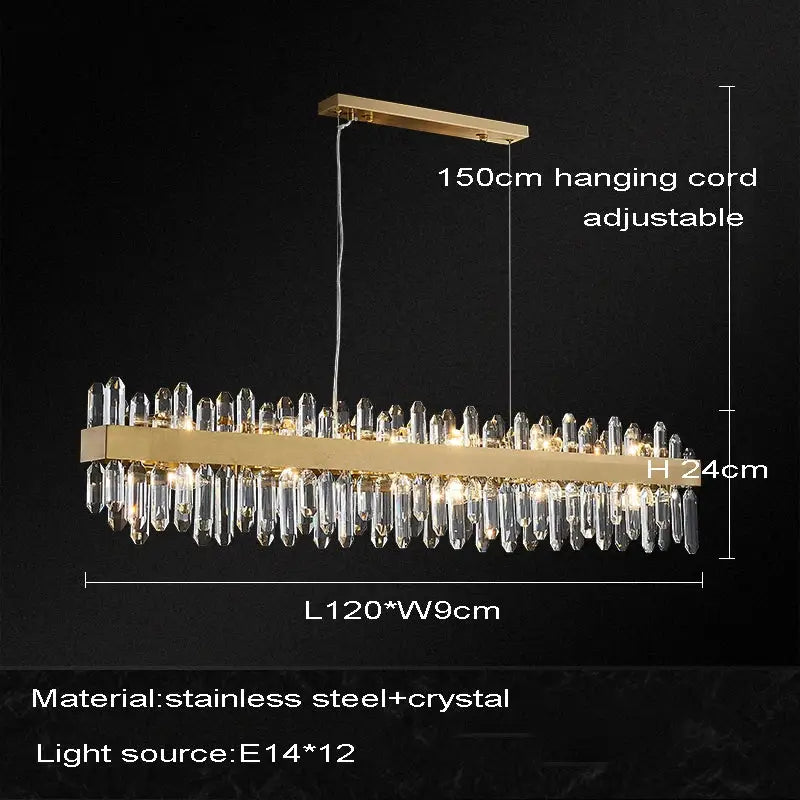 Gold-toned decorbites crystal chandelier led with stainless steel frame and clear crystal droplets for dining room lighting
