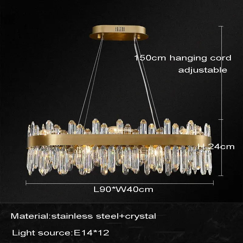 Gold-toned decorbites crystal chandelier led with clear crystal droplets and stainless steel frame for dining room lighting