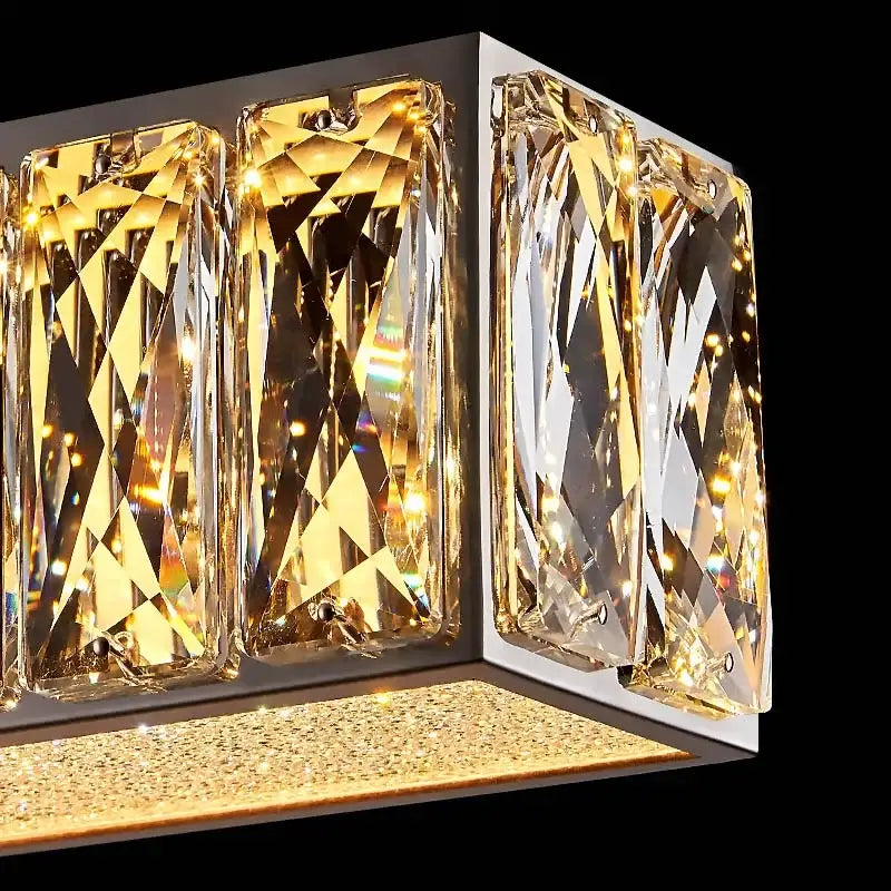 Modern luxury decorbites crystal chandelier led with faceted glass panels and golden metallic frame for ceiling decor