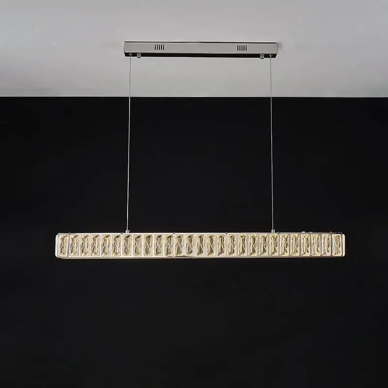 Modern luxury DecorBites crystal chandelier LED with rectangular silver frame and clear crystal panels in linear design