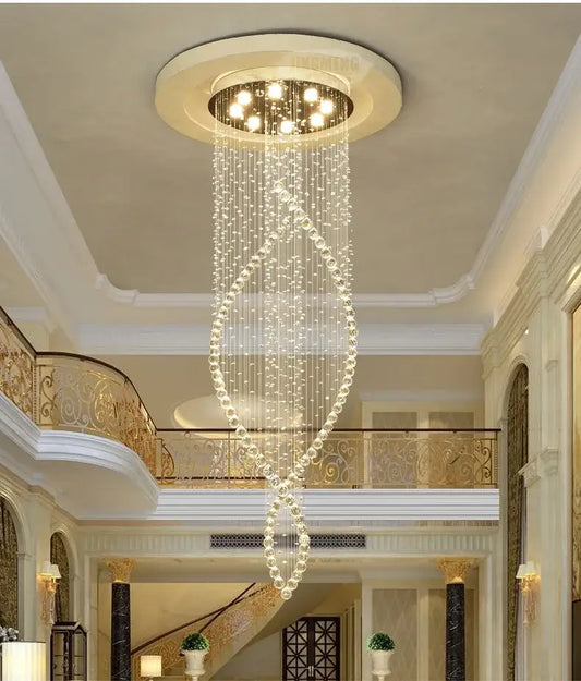 Decorbites crystal chandelier with clear glass beads and embedded led lights for villa hall stairs illumination