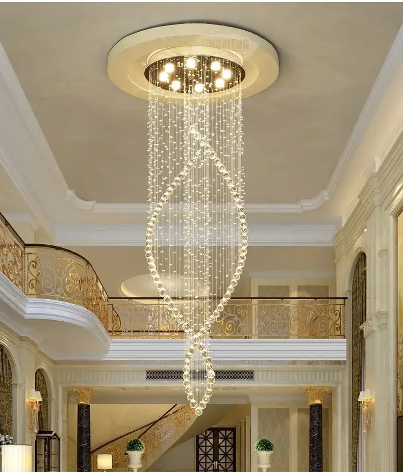 Decorbites crystal chandelier with clear glass beads and embedded led lights for villa hall stairs illumination