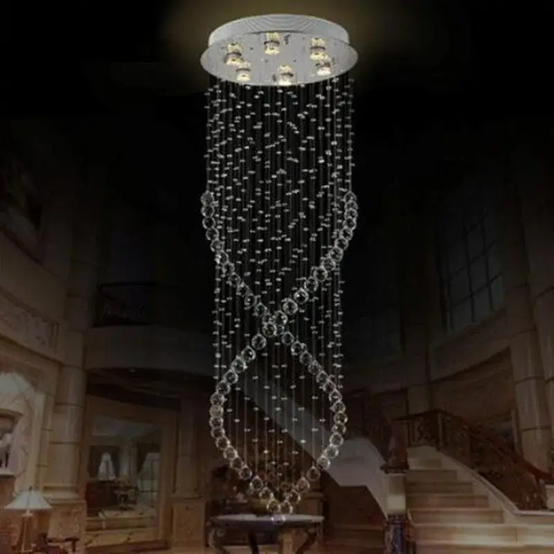 Decorbites crystal chandelier with cascading clear bead strands forming an infinity design for villa hall stairs lighting