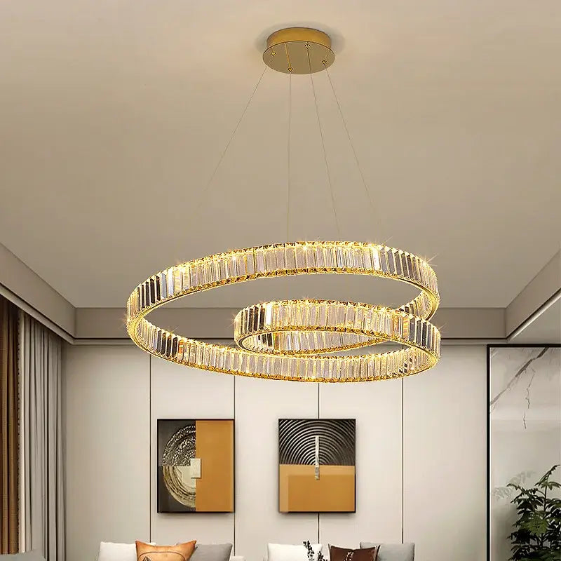 Gold-toned decorbites crystal chandelier double-ring with faceted crystal accents modern chandelier led light fixture