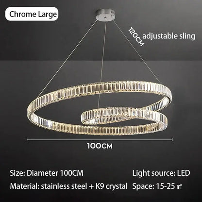 Chrome-finished decorbites crystal chandelier with double-ring k9 crystal accents modern led light fixture