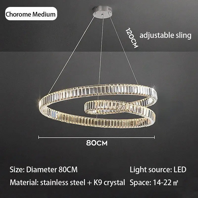 Modern decorbites™ crystal chandelier led light fixture with chrome finish, k9 crystals, and adjustable 120cm sling