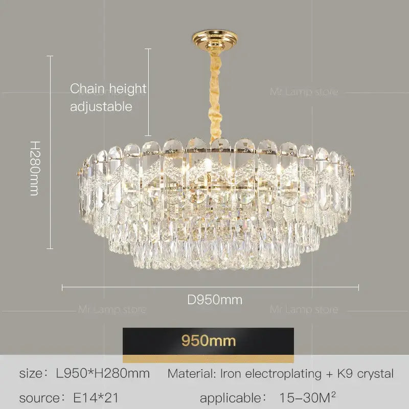Elegant decorbites crystal chandelier with gold-toned iron electroplated frame and cascading k9 crystals for modern luxury lighting