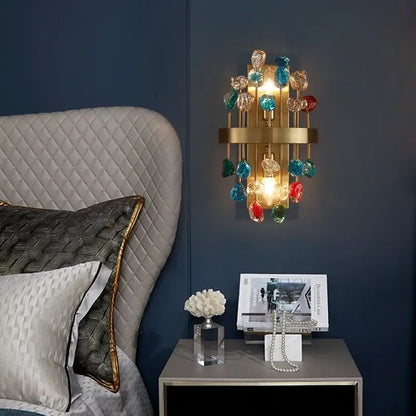 Gold-toned decorbites crystal chandelier lighting fixture with colorful glass beads for dining room and kitchen island