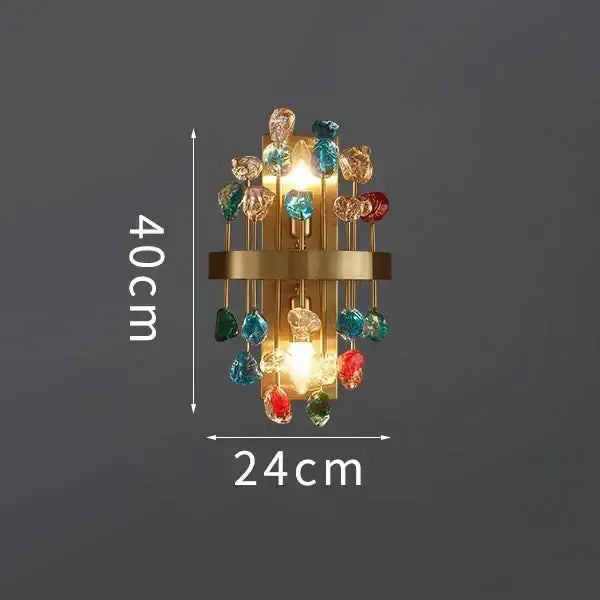 DecorBites crystal chandelier lighting fixture with gold-toned metal frame and colorful faceted glass beads for dining room
