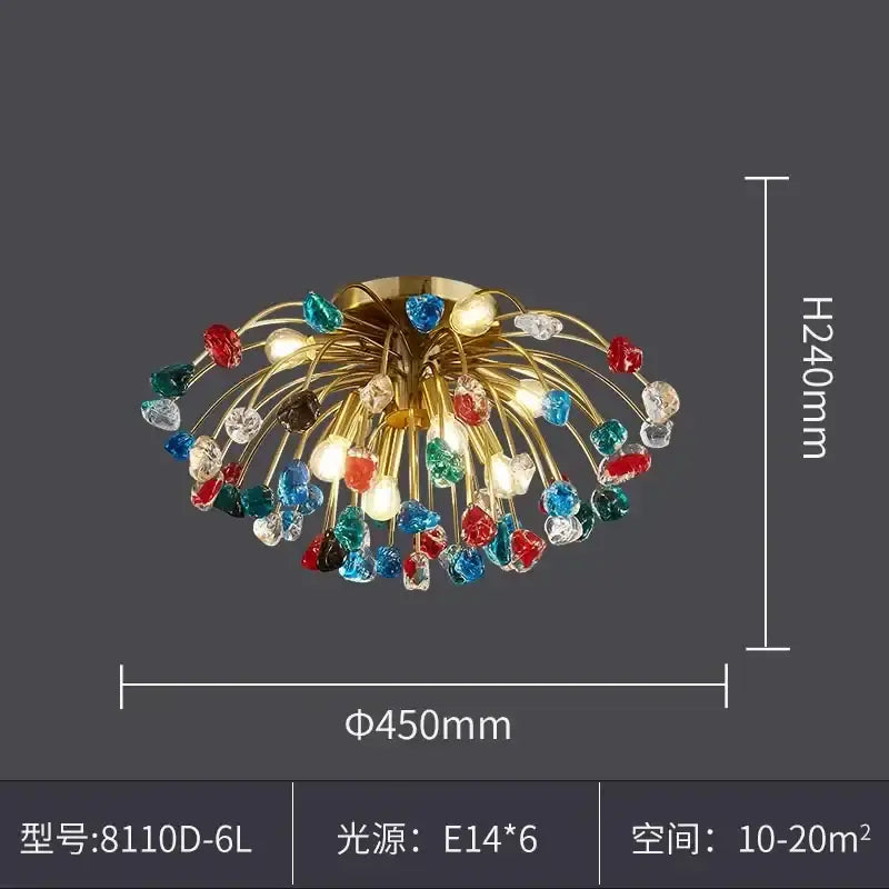 DecorBites crystal chandelier lighting fixture with gold tone and colorful crystal beads for dining room and kitchen island