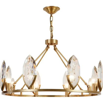 Gold-toned decorbites crystal chandelier with clear faceted crystal accents and circular frame for luxurious living spaces