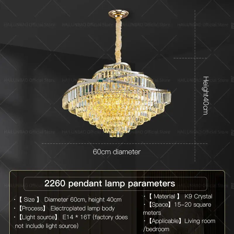 Decorbites crystal chandelier led lighting with 60cm diameter k9 crystal tiers and gold-plated body for luxury rooms