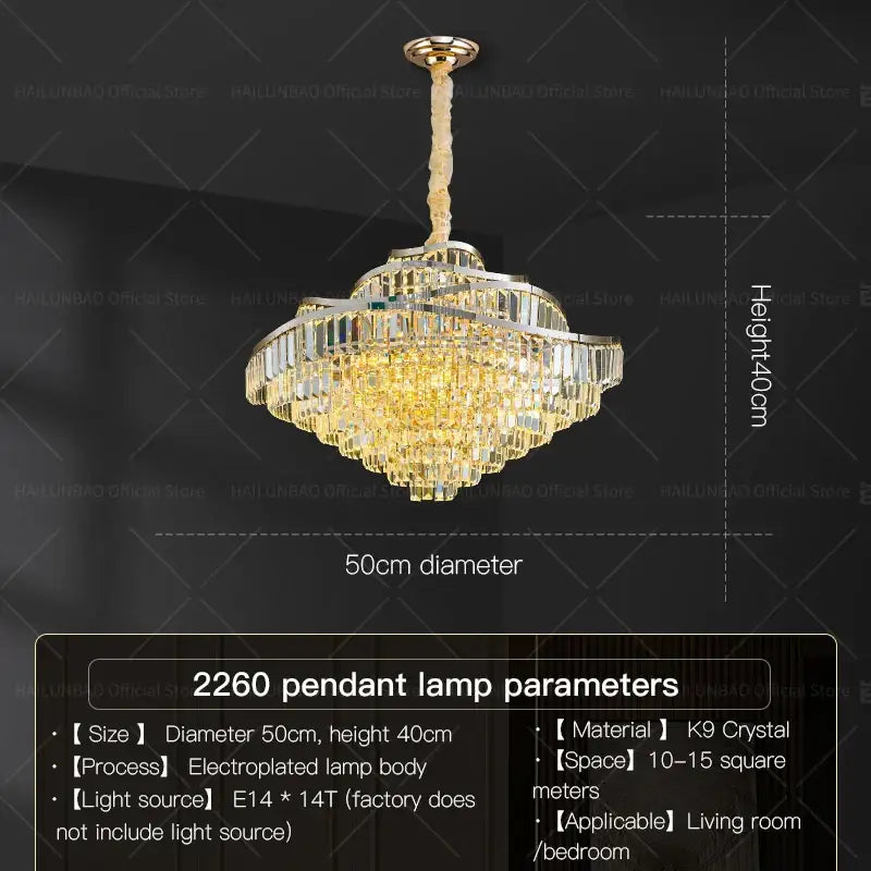 Luxurious gold-toned decorbites crystal chandelier with cascading k9 crystal tiers for living room and bedroom lighting